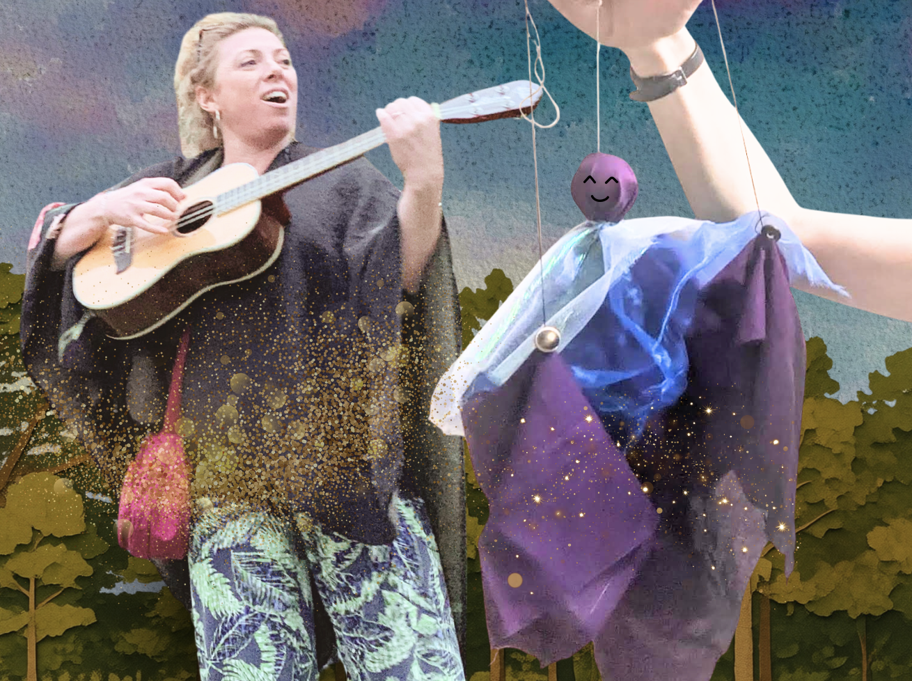 emily hanna and a fairy floating fabric puppet